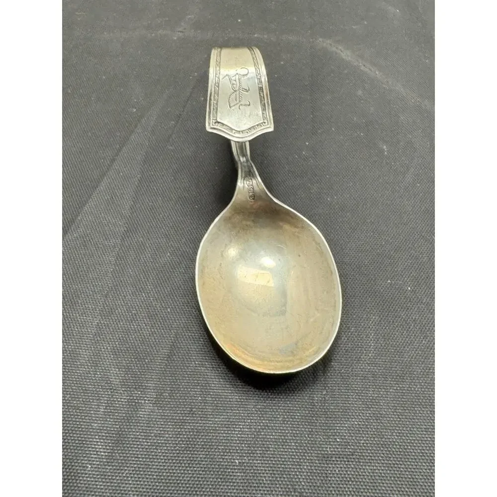 Vintage SSMC Sterling Silver Baby Spoon Bent Handle Monogram R Small 3.5